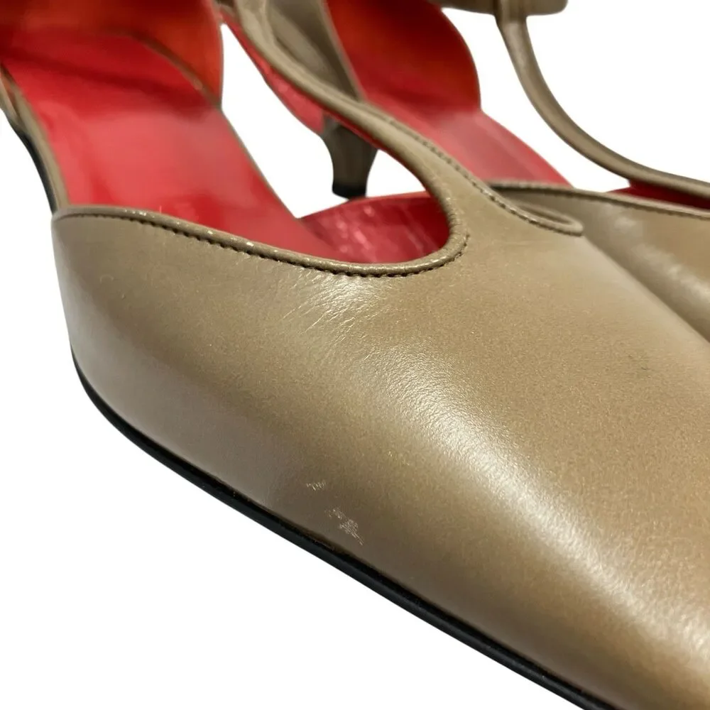 J Crew T-Strap Italian Leather Kitten Heels Womens 7.5 Aged Taupe‎ CR930